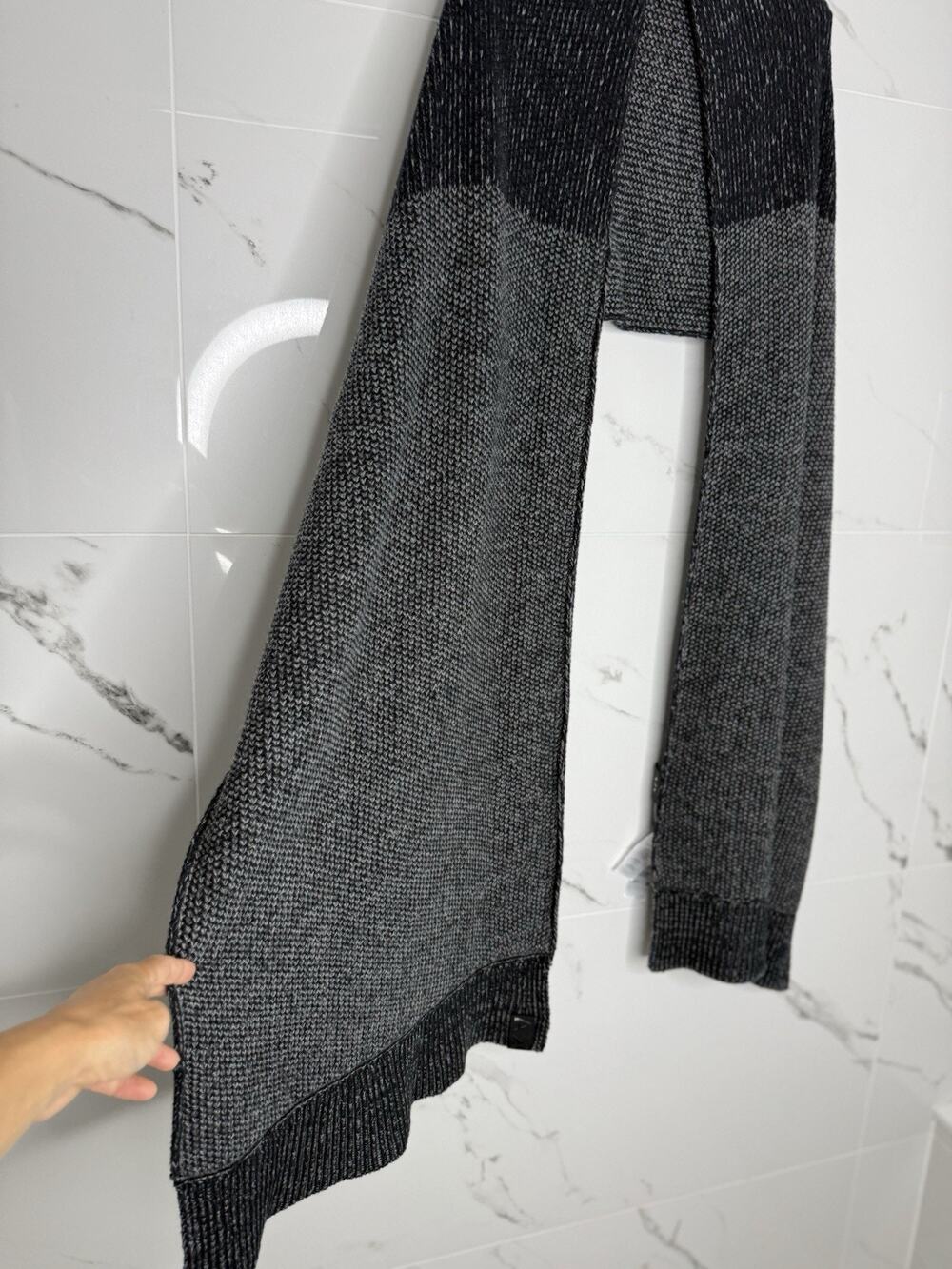 Armani EXCHANGE GREY Chunky Knit 60”x 17”Scarf Preppy Colorblock Cotton Wool